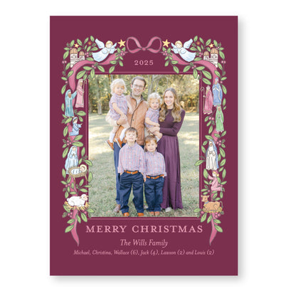 The Nativity Story in Berry | 5x7 Holiday Photo Card with Envelope