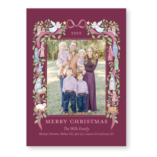 The Nativity Story in Berry | 5x7 Holiday Photo Card with Envelope