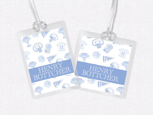 Blue Sports Bag Tag, Luggage Tag, Laminated Bag Tag, Boy Bag Tag