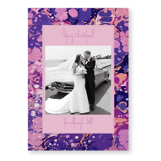 Marble Merriment in Purple Card | 5x7 Holiday Photo Card with Envelope