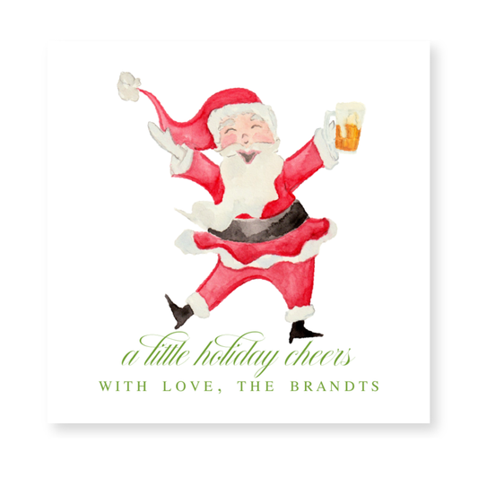 a watercolor painting of a santa clause holding a beer