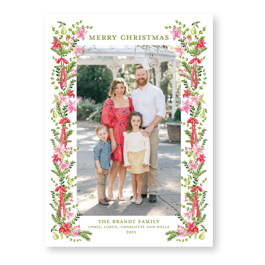 Petals and Pears Frame Card in White | 5x7 Holiday Photo Card with Envelope