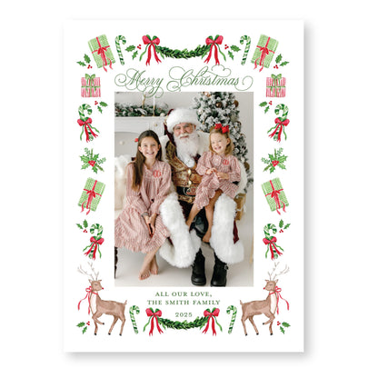 Exclusive Art | Reindeer and Ribbons | 5x7 Holiday Photo Card with Envelope