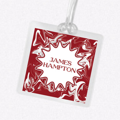 Crimson and White Marble Bag Tag, Luggage Tag, Laminated Bag Tag