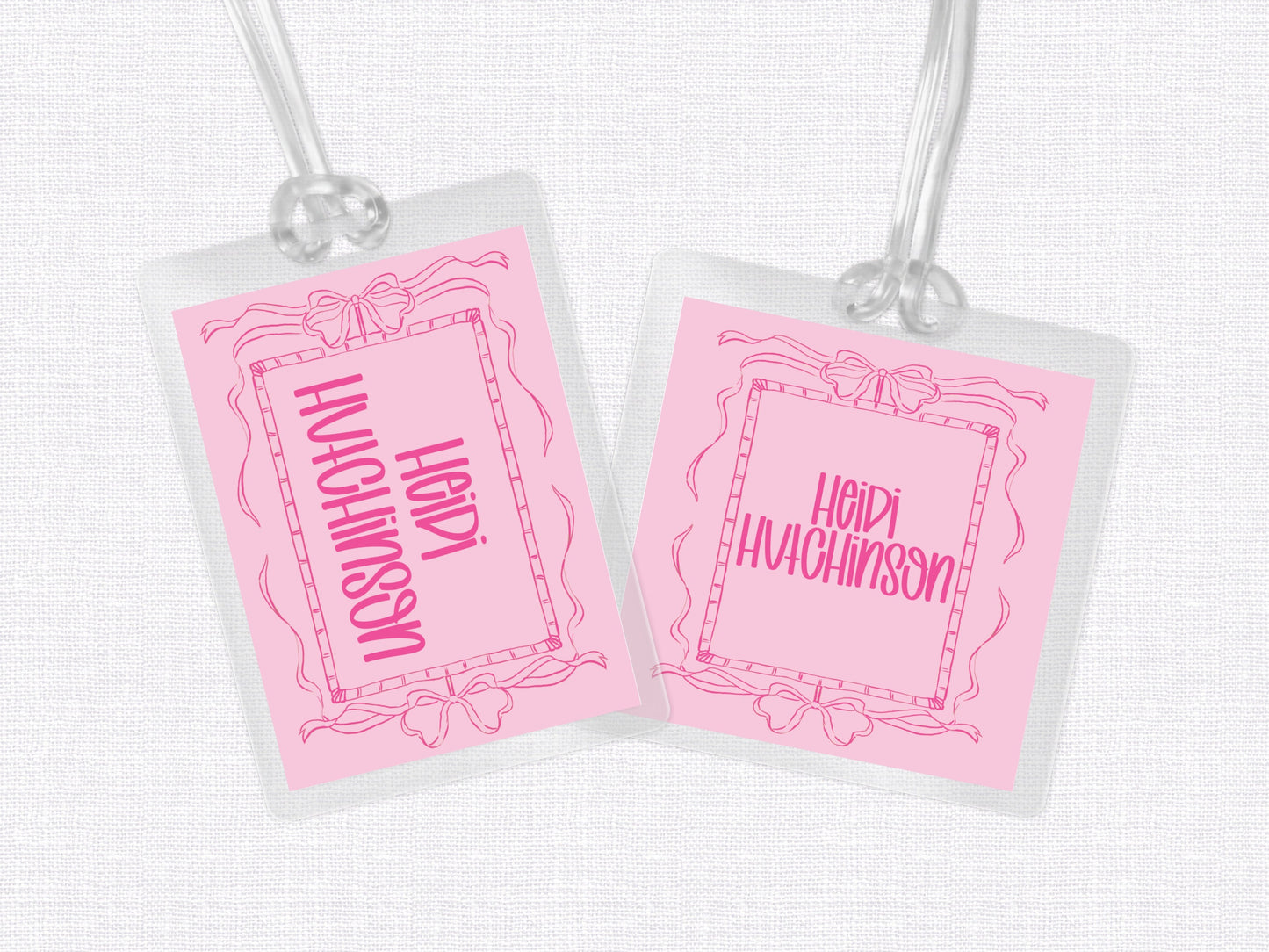 Pink Bow Bag Tag, Luggage Tag, Laminated Bag Tag, Girl Bag Tag