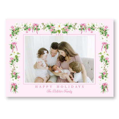 Merry Magnolias in Pink | 5x7 Holiday Photo Card with Envelope