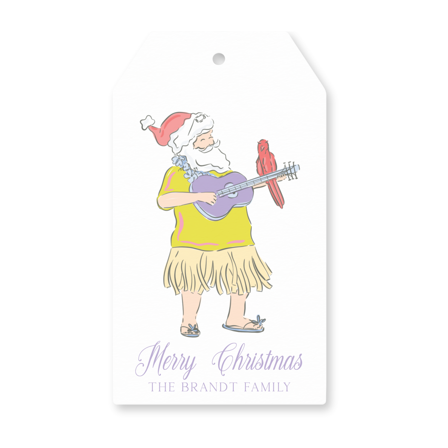 a christmas gift tag with a cartoon character playing a guitar