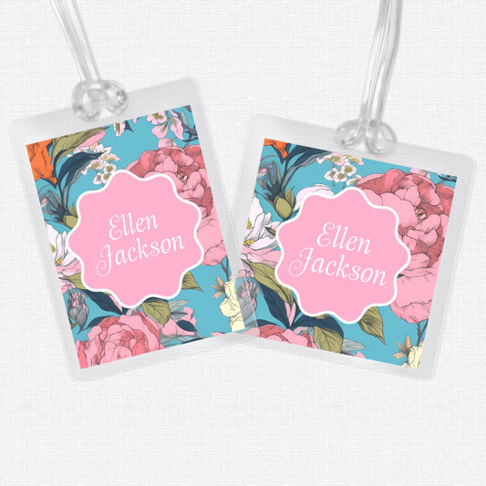 Floral Bag Tag, Luggage Tag, Laminated Bag Tag