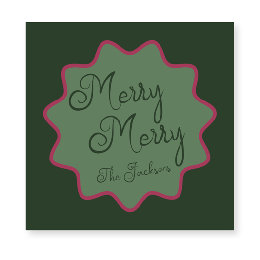 a merry merry card with a green background