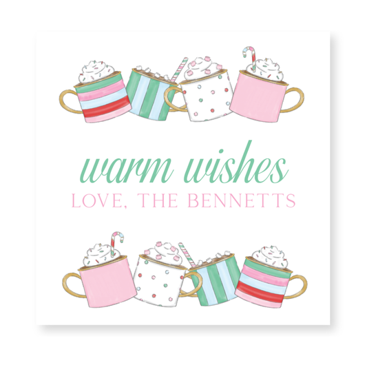 a card with two cups of coffee and the words warm wishes love, the ben