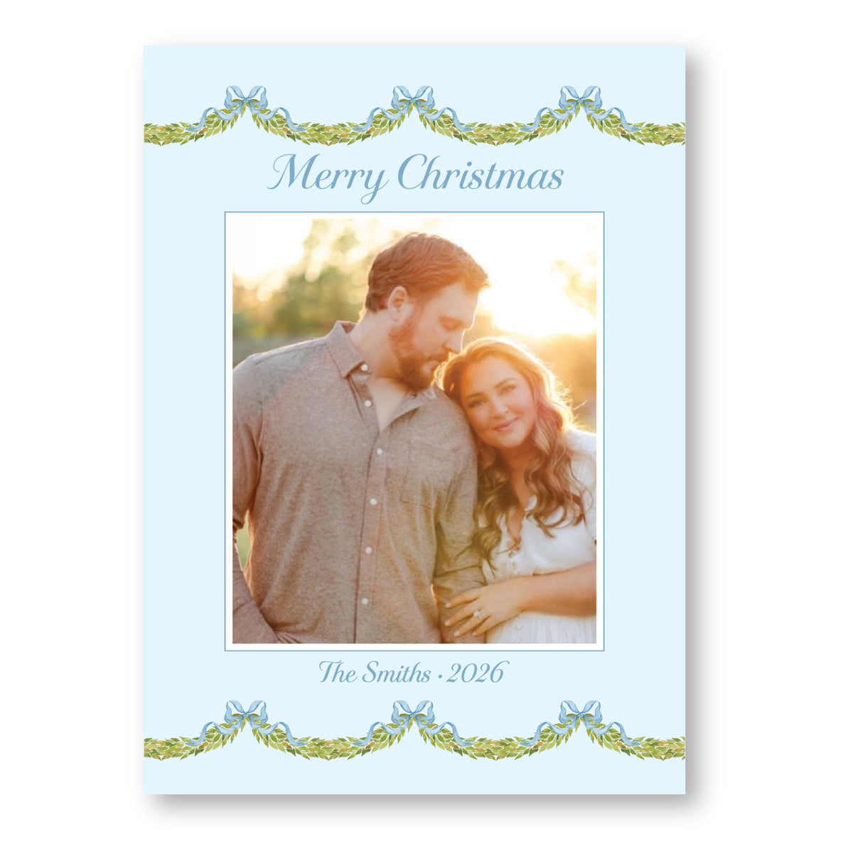 Merry Little Garland Border Blue | 2026 Exclusive Art Holiday Card