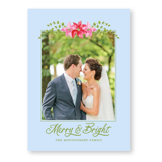 Petals and Pears Card in Blue | 5x7 Holiday Photo Card with Envelope