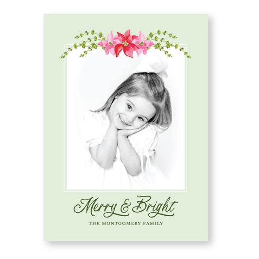 Petals and Pears Card in Green | 5x7 Holiday Photo Card with Envelope