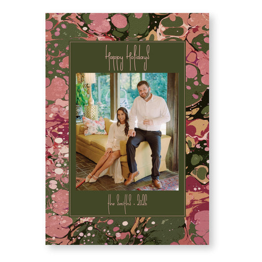 Marble Merriment in Aubergine and Army Card | 5x7 Holiday Photo Card with Envelope