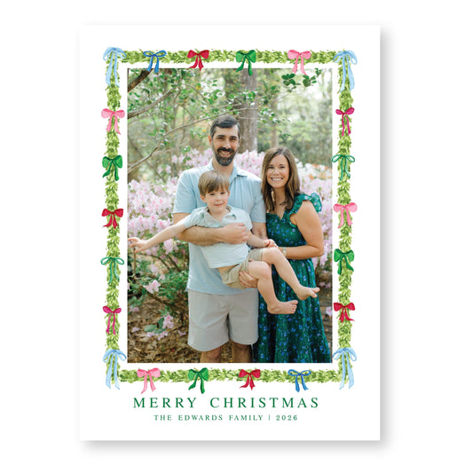 Decked in Bows Frame Card | 5x7 Holiday Photo Card with Envelope