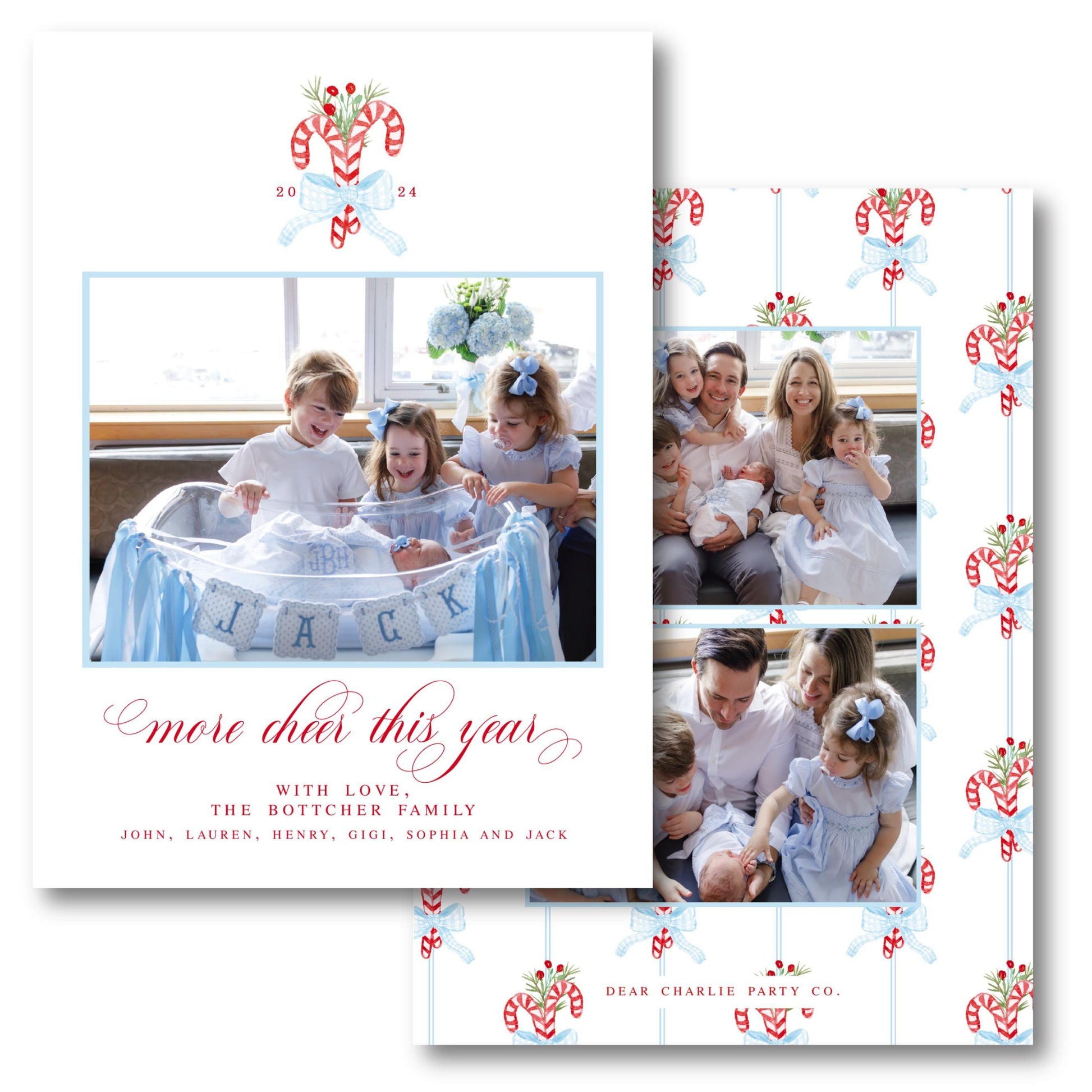 a christmas card with three photos of a family