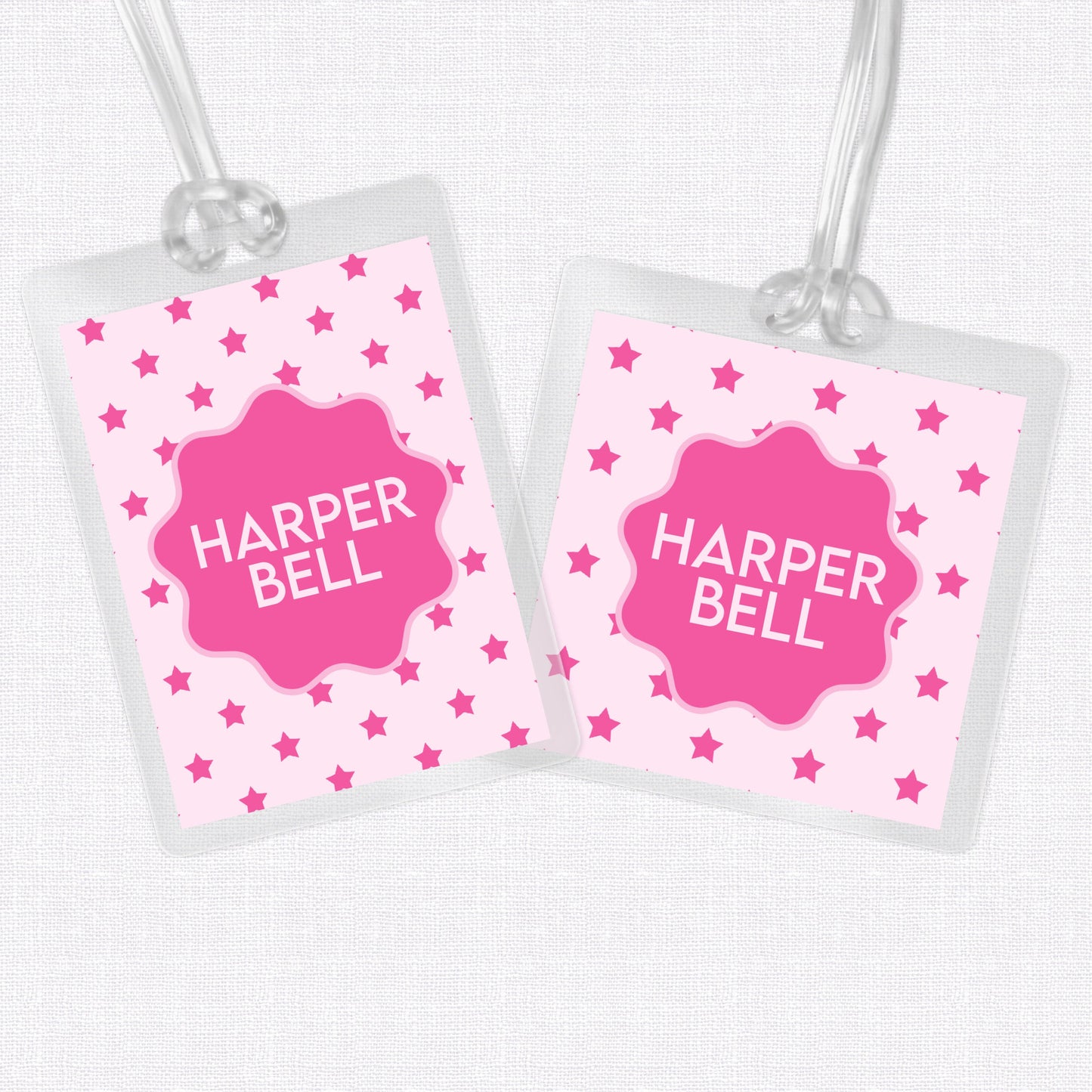 Pink Wavy Stars Bag Tag, Luggage Tag, Laminated Bag Tag