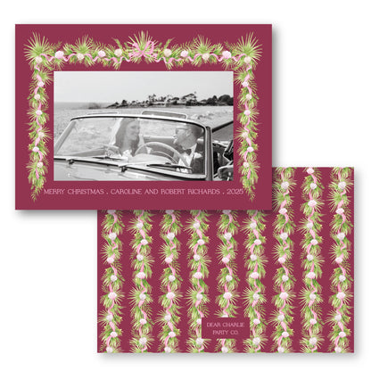 Holiday in the Sun Card in Berry Horizontal | 5x7 Holiday Photo Card with Envelope
