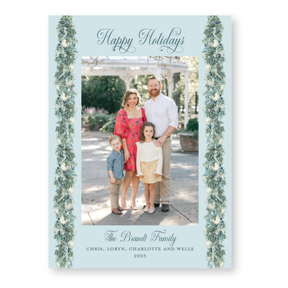 Joyful Juniper Holiday Card, Blue | 5x7 Holiday Photo Card with Envelope