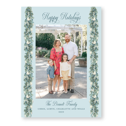 Joyful Juniper Holiday Card, Blue | 5x7 Holiday Photo Card with Envelope