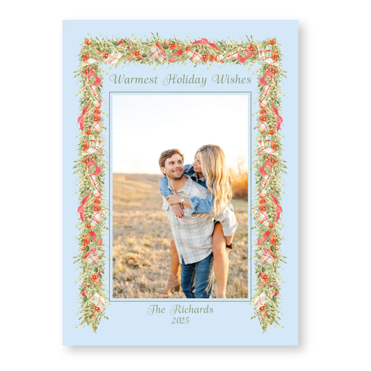 Pomander and Plaid Holiday Card, Blue | 5x7 Holiday Photo Card with Envelope