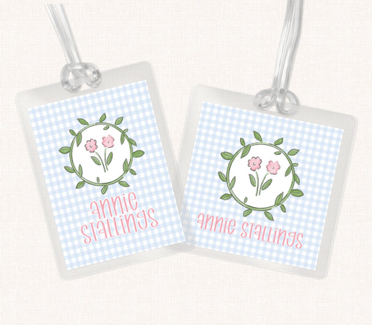 Floral Wreath Personalized Bag Tag, Bag Tag, Girl Bag Tag