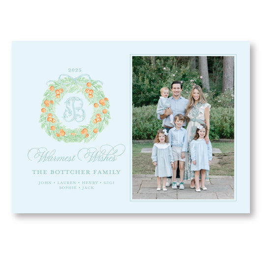 Orange you Merry Holiday Card in Blue | 5x7 Holiday Photo Card with Envelope