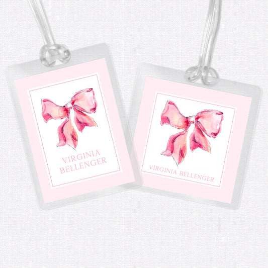 Pink Bow Bag Tag, Luggage Tag, Laminated Bag Tag