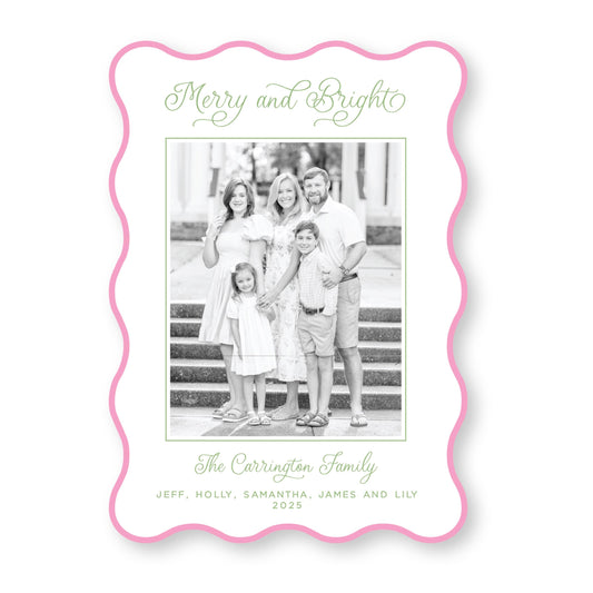PRINTED Die Cut Holiday Card | Candy Coated Christmas in Pink | 5x7 Holiday Photo Card with Envelope