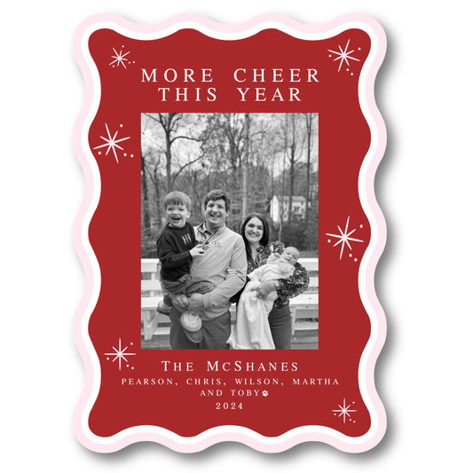 PRINTED Die Cut Holiday Card | Holiday Hues in Red and Pink | 5x7 Photo Card with Envelope