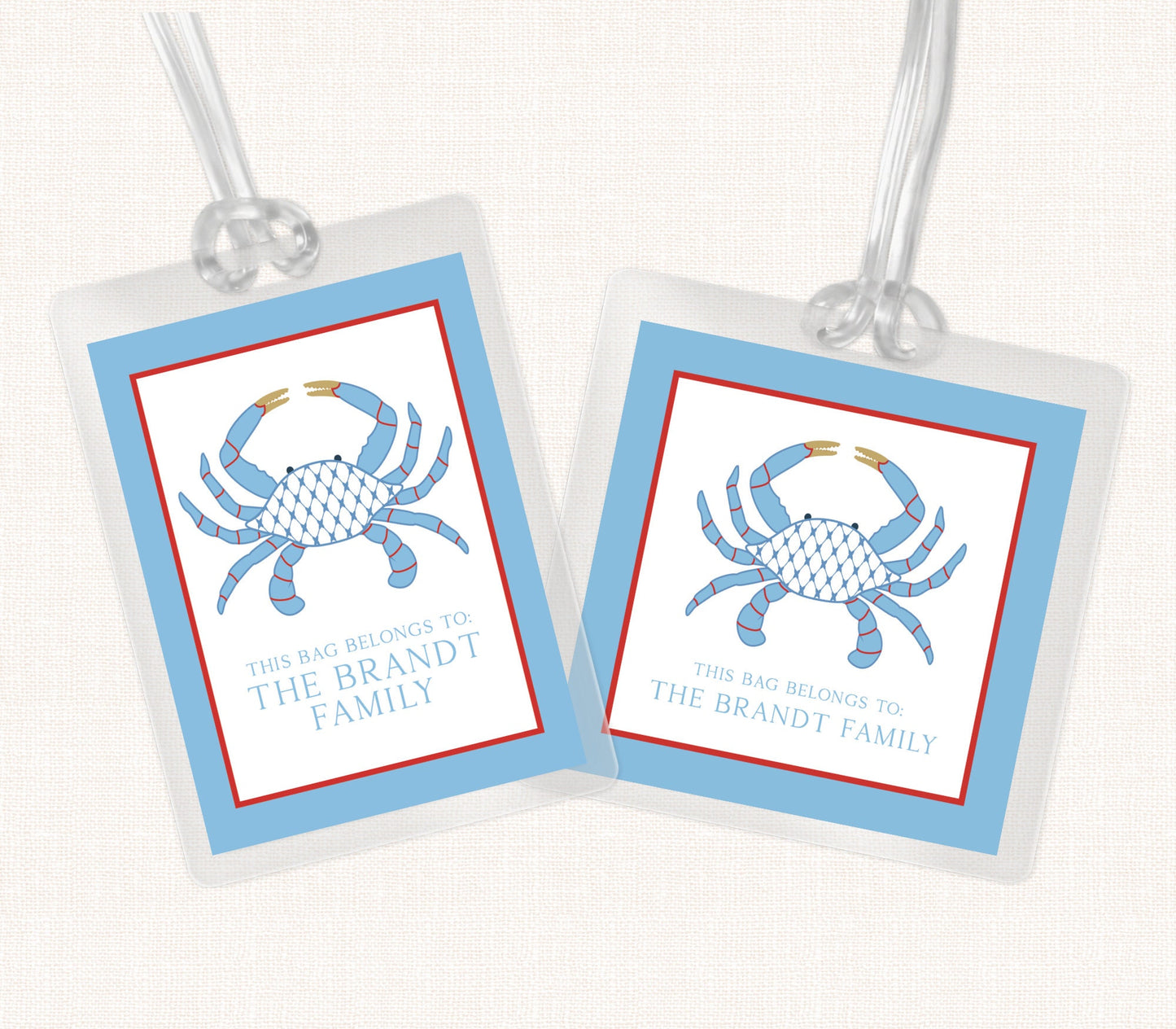 Chic Crab Bag Tag, Luggage Tag, Bag Tag, Laminated Bag Tag, Family Beach Bag Tag