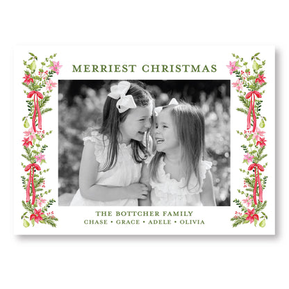 Petals and Pears Frame White Horizontal Card | 5x7 Holiday Photo Card with Envelope