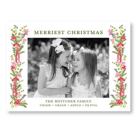 Petals and Pears Frame White Horizontal Card | 5x7 Holiday Photo Card with Envelope
