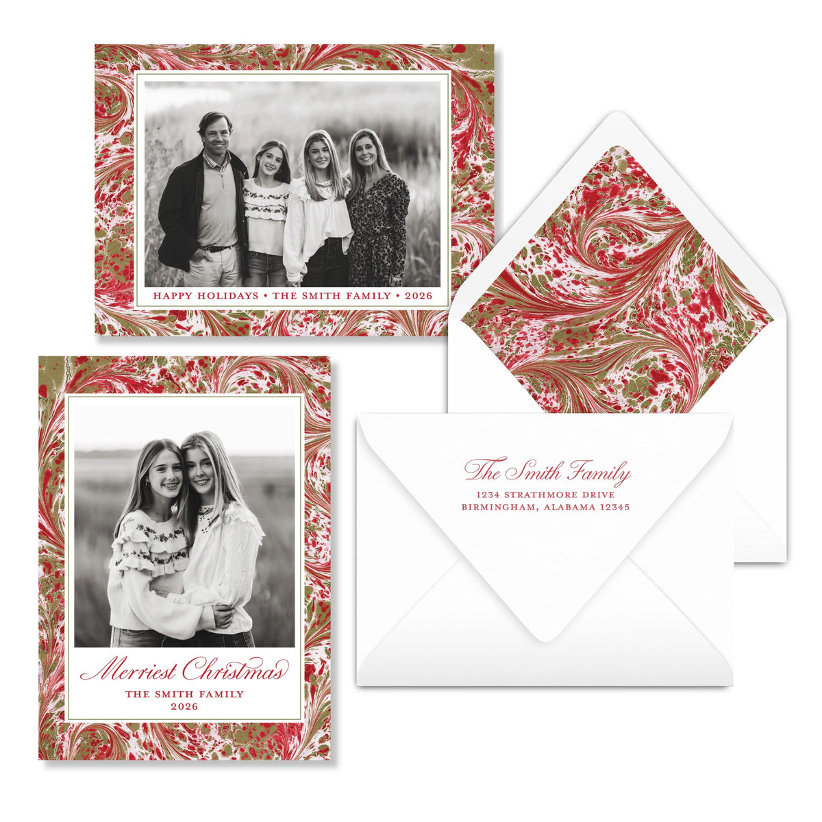 Merry Marble Traditional Horizontal | 2026 Holiday Card