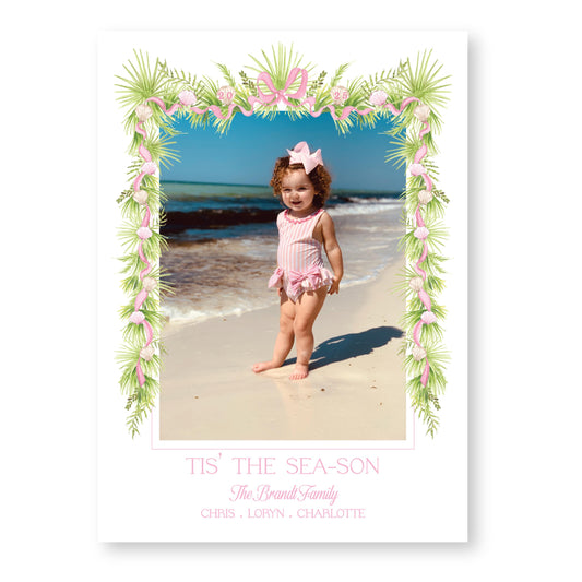 Holiday in the Sun Card in Pink | 5x7 Holiday Photo Card with Envelope