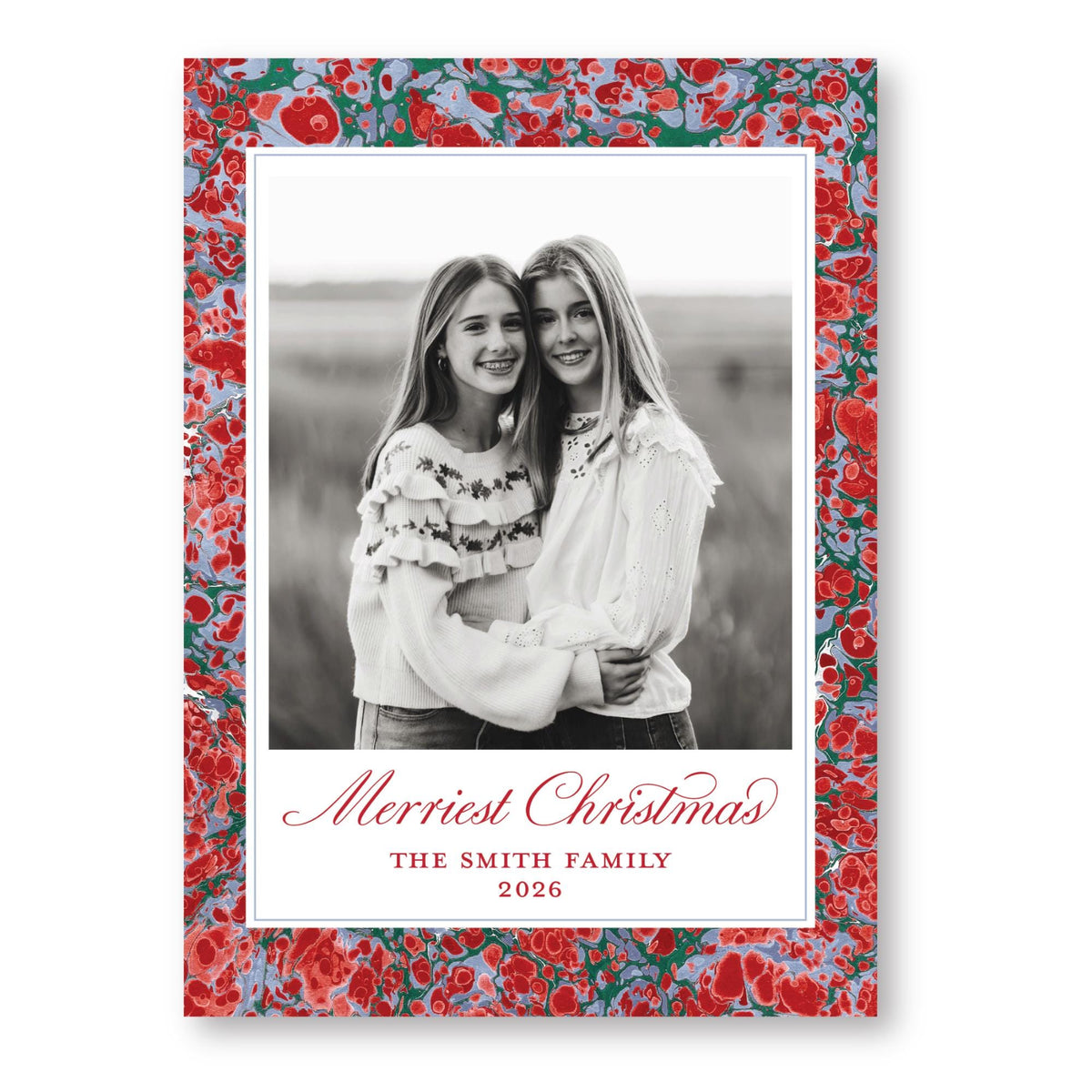 Merry Marble Green Blue and Red | 2026 Holiday Card