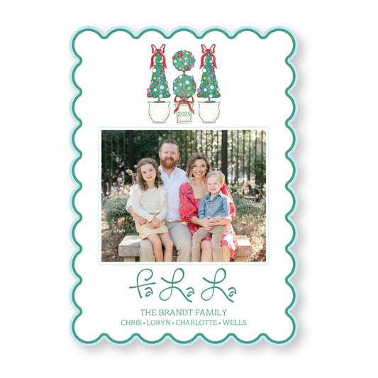 PRINTED Die Cut Holiday Card | Tis the Topiary Scallop Card | 5x7 Holiday Photo Card with Envelope