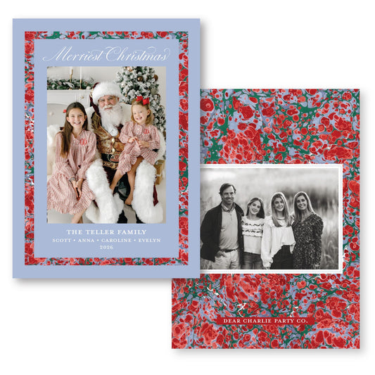Merry Marble Trim Blue and Red | 2026 Holiday Card