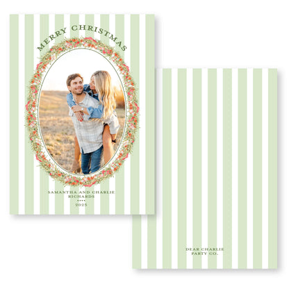 Pomander and Plaid Wreath Striped | Holiday Photo Card