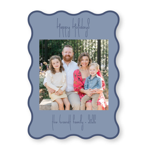 PRINTED Die Cut Holiday Card | Swirly Season in Blue Wavy Card | 5x7 Holiday Photo Card with Envelope