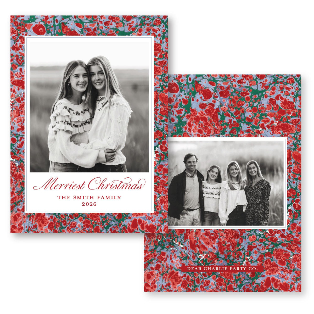 Merry Marble Green Blue and Red | 2026 Holiday Card
