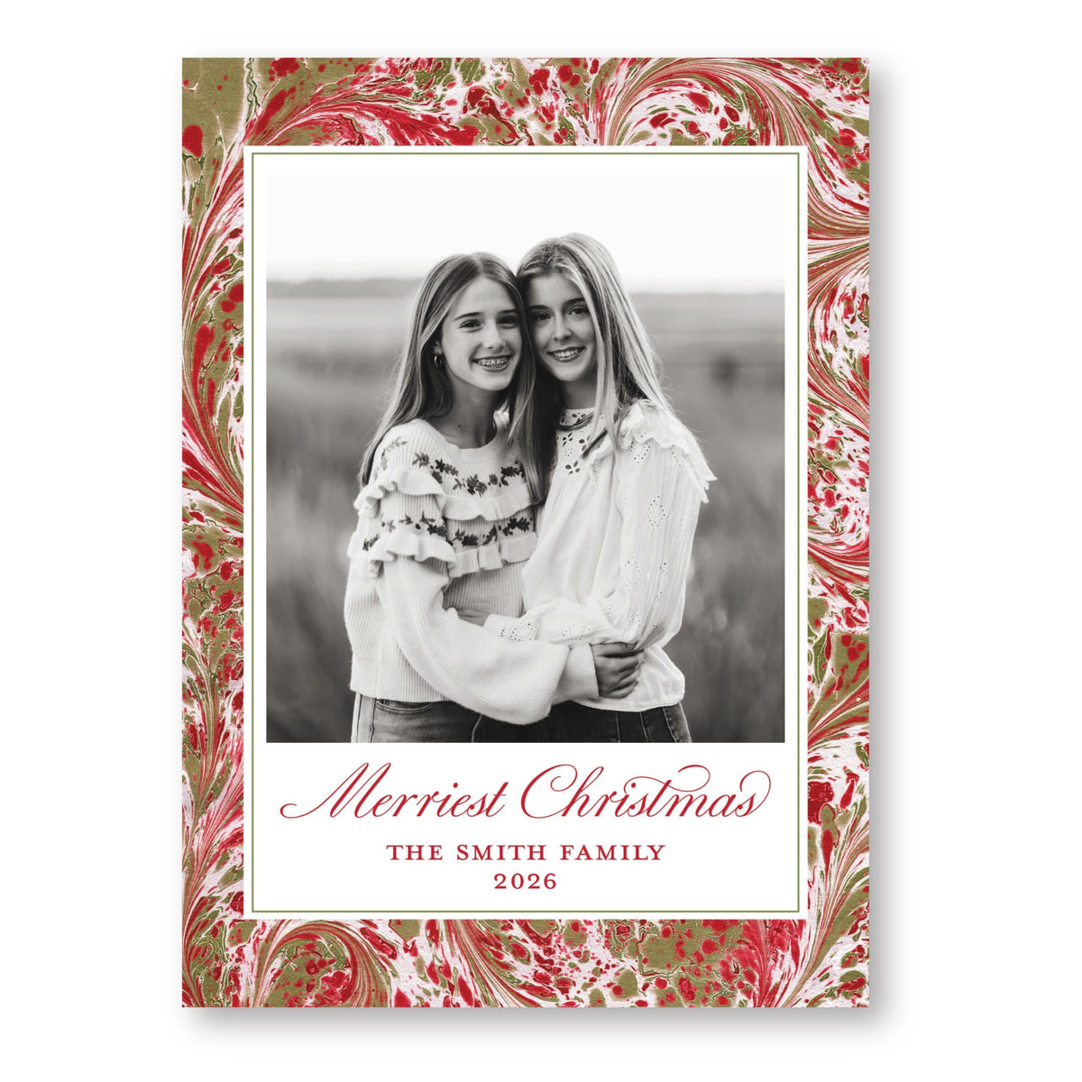 Merry Marble Traditional Vertical | 5x7 Card with Envelope | 2026 Holiday Card