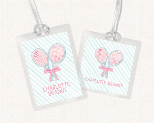 Tennis Bag Tag, Luggage Tag, Girl Bag Tag, Laminated Bag Tag, Girl Tennis Bag Tag