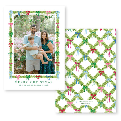 Decked in Bows Frame Card | 5x7 Holiday Photo Card with Envelope