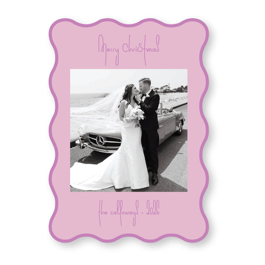 PRINTED Die Cut Holiday Card | Swirly Season in Purple Wavy Card | 5x7 Holiday Photo Card with Envelope