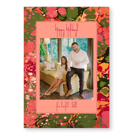 Marble Merriment in Peach Card | 5x7 Holiday Photo Card with Envelope