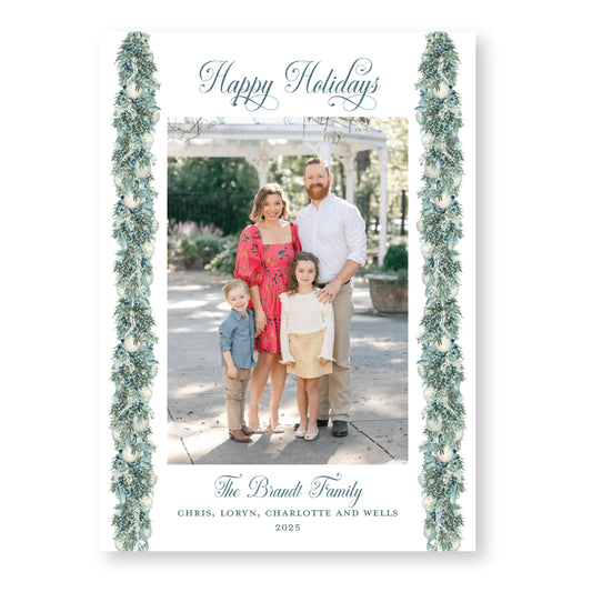 Joyful Juniper Holiday Card, White | 5x7 Holiday Photo Card with Envelope