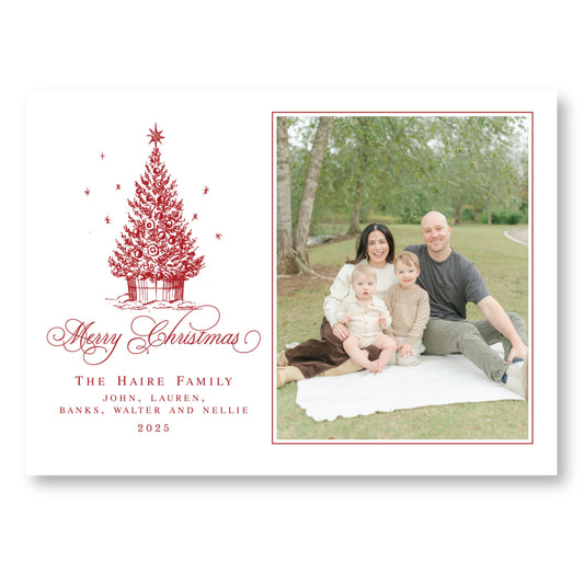 Toile Tidings Holiday Card in Red | 5x7 Holiday Photo Card with Envelope