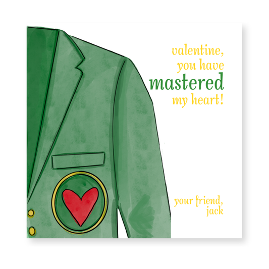 a green jacket with a red heart on it