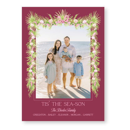 Holiday in the Sun Card in Berry | 5x7 Holiday Photo Card with Envelope